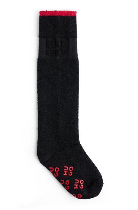 Cotton-blend slipper socks with stacked logo, Black