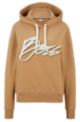 Relaxed-fit cotton-blend hoodie with embroidered logo, Beige