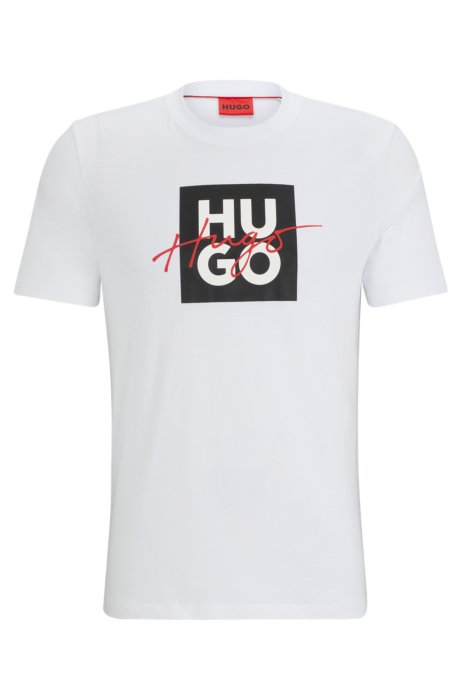 HUGO - Cotton-jersey T-shirt with stacked and handwritten logos