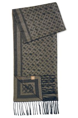 BOSS Monogram patterned scarf with fringed ends