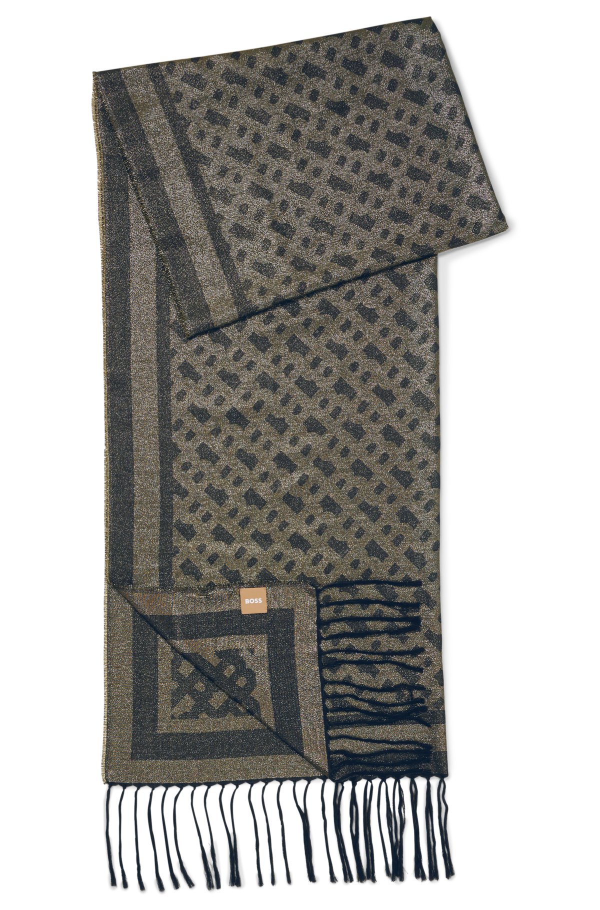 BOSS - Monogram-patterned scarf with fringed ends