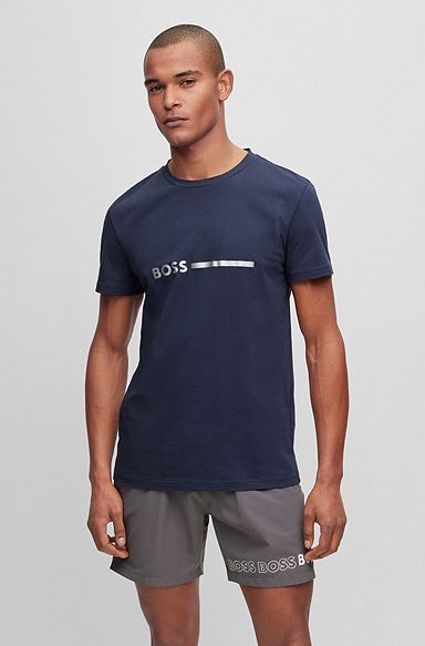 Regular-fit T-shirt in cotton with UV protection, Dark Blue