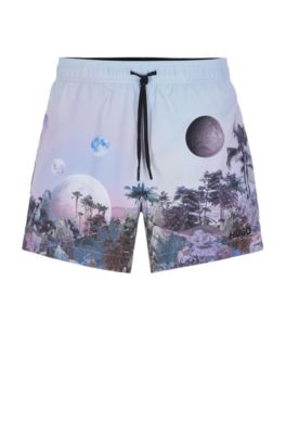 HUGO QUICK-DRY PATTERNED SWIM SHORTS IN RECYCLED FABRIC
