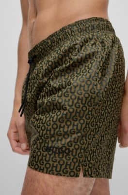 HUGO Quickdrying recycledmaterial swim shorts with stacked logos