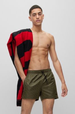HUGO Quickdrying recycledmaterial swim shorts with stacked logos