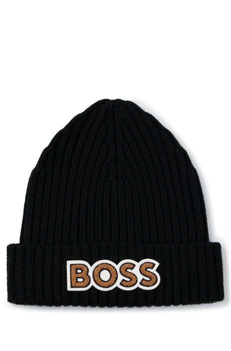 BOSS x Alica Schmidt beanie hat in virgin wool, Black