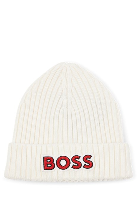 BOSS x Alica Schmidt beanie hat in virgin wool, White