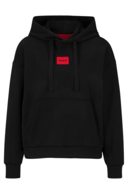 HUGO - Relaxed-fit loungewear hoodie with red logo label