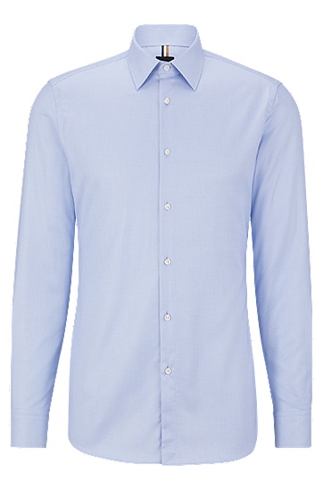 BOSS 博斯免熨烫棉质斜纹布修身衬衫,  451_Light/Pastel Blue