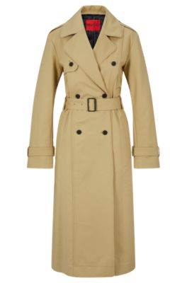 HUGO - Water-repellent trench coat in stretch-cotton gabardine