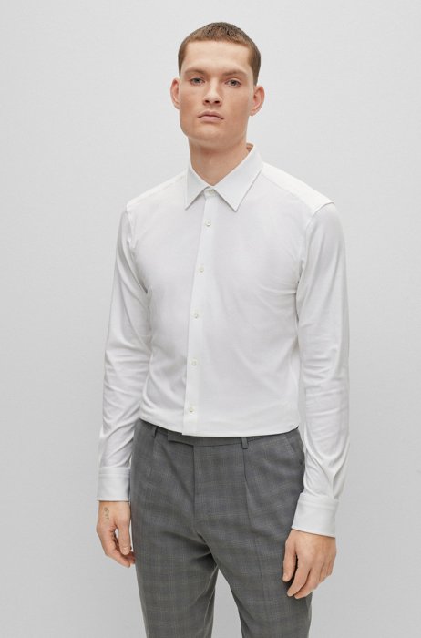 Slim-fit shirt in stretch-cotton jersey, White