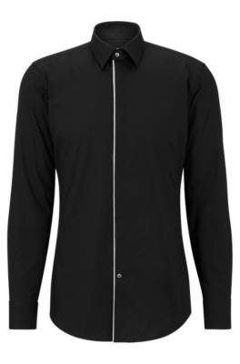 Hugo Boss Slim-fit Shirt In Easy-iron Stretch-cotton Poplin In Black