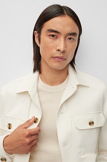 BOSS 博斯宽松版型纯棉衬衫风夹克外套,  131_Open White