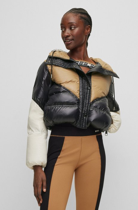 BOSS x Alica Schmidt water-repellent down jacket with colour-blocking, Patterned