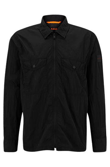 BOSS 博斯褶皱帆布大版型外套衬衫,  001_Black