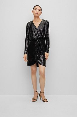 BOSS Slim fit sequin dress with fixed wrap front