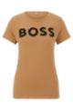 Camiseta slim fit de algodón orgánico con logo de lentejuelas, Beige
