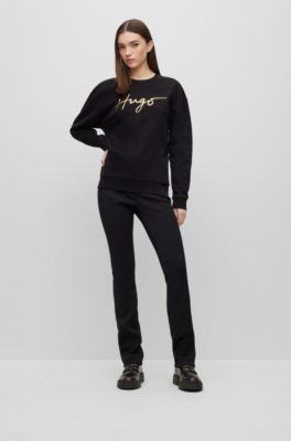 HUGO - Brushed-terry sweatshirt with foil-printed handwritten logo