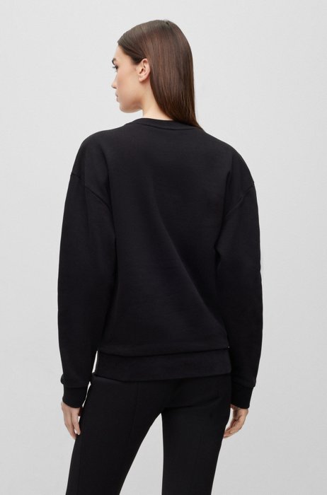 Brushed-terry sweatshirt with foil-printed handwritten logo, Black