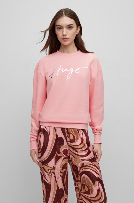 Brushed-terry sweatshirt with foil-printed handwritten logo, light pink
