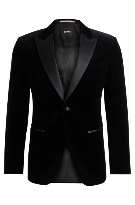 Hugo Boss Slim-fit Tuxedo Jacket In Pure-cotton Velvet In Black