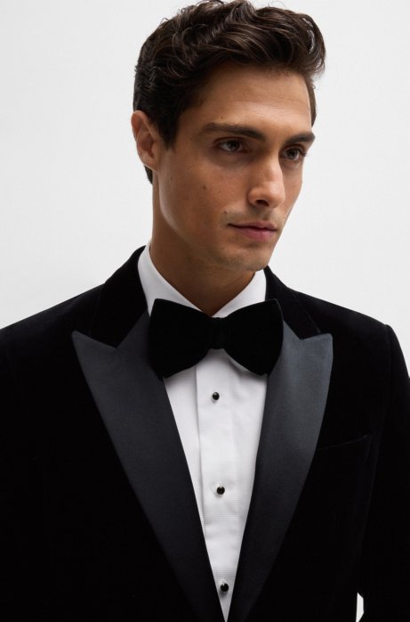 Hugo Boss Slim-fit Tuxedo Jacket In Pure-cotton Velvet In Black