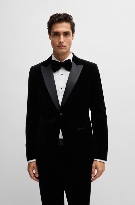 Hugo Boss Slim-fit Tuxedo Jacket In Pure-cotton Velvet In Black