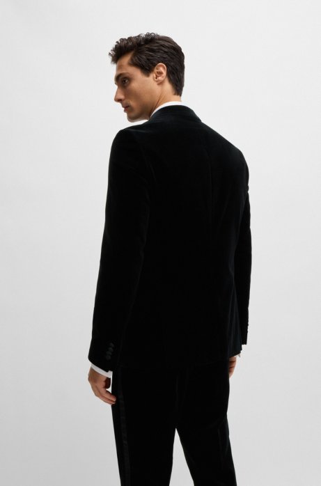 Hugo Boss Slim-fit Tuxedo Jacket In Pure-cotton Velvet In Black