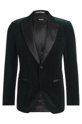 Boss Slim Fit Tuxedo Jacket In Pure Cotton Velvet