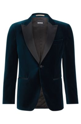 Hugo Boss Boss - H-hutson-tux-231 Dark Navy Blue Slim Fit Tuxedo Jacket In Cotton Velvet 50484709 404 In Turquoise