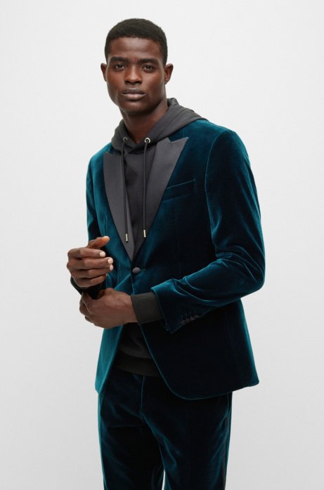 HUGO BOSS SLIM-FIT TUXEDO JACKET IN PURE-COTTON VELVET