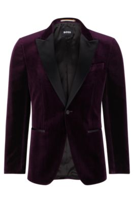 Hugo Boss Slim-fit Tuxedo Jacket In Pure-cotton Velvet In Dark Purple