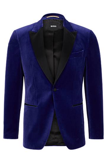 Hugo Boss Slim-fit Tuxedo Jacket In Pure-cotton Velvet In Blue | ModeSens