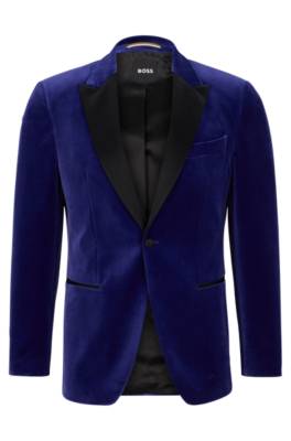 Hugo Boss Slim-fit Tuxedo Jacket In Pure-cotton Velvet In Blue
