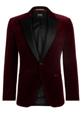 Hugo Boss Slim-fit Tuxedo Jacket In Pure-cotton Velvet In Red
