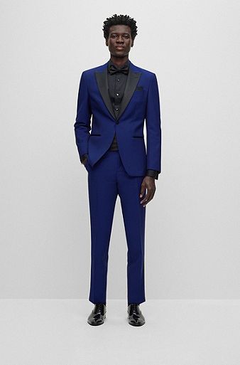 Men's Blue Luxury Wool & Mohair Two Tone Trousers