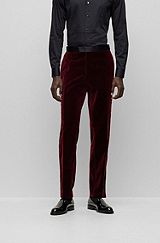Pantalones de esmoquin slim fit en terciopelo de puro algodón, Rojo oscuro