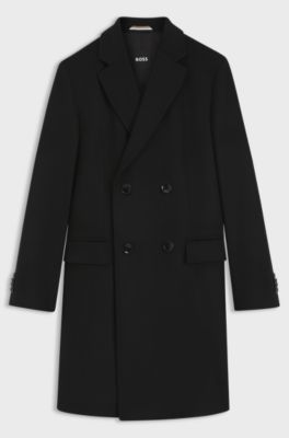 Double-breasted slim-fit coat in virgin wool and cashmere, Black