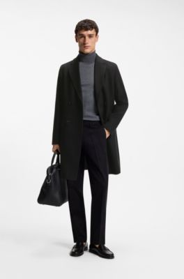 Double-breasted slim-fit coat in virgin wool and cashmere, Black