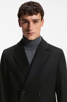 Double-breasted slim-fit coat in virgin wool and cashmere, Black