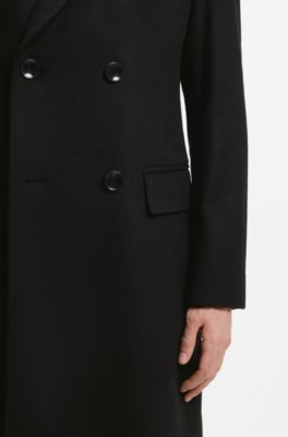 Double-breasted slim-fit coat in virgin wool and cashmere, Black