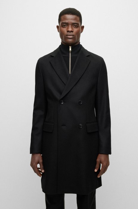 Double-breasted coat in virgin wool and cashmere, Black
