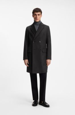 Double-breasted slim-fit coat in virgin wool and cashmere, Black