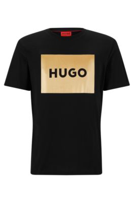 HUGO - Cotton-jersey regular-fit T-shirt with metallic logo