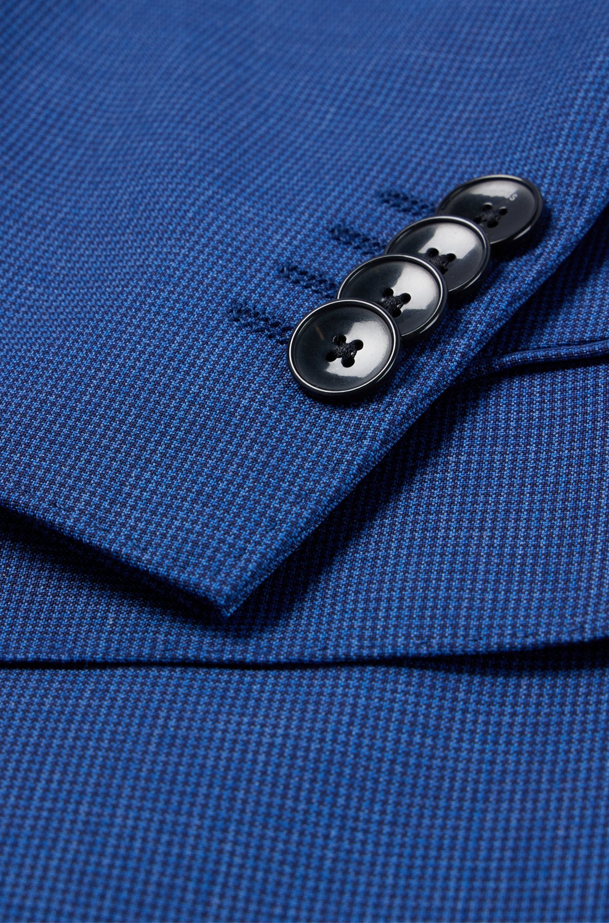 Slim-fit suit in micro-patterned responsible wool, Blue