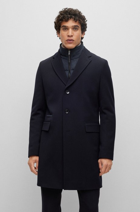 Slim-fit coat with a padded inner, Dark Blue