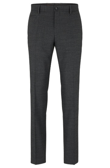 BOSS 博斯微型图案羊毛混纺长裤,  021_Dark Grey