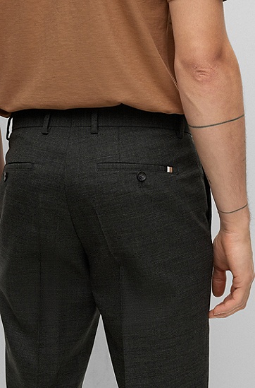 BOSS 博斯微型图案羊毛混纺长裤,  021_Dark Grey