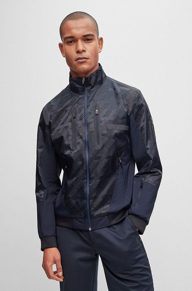 BOSS x AJBXNG water-repellent jacket with monogram motif, Dark Blue