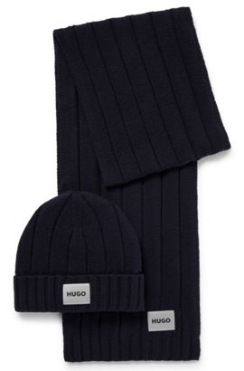 Bonnet en laine mélangée à patch logo Laines BOSS by HUGO BOSS pour homme en coloris Bleu Homme Accessoires Chapeaux 